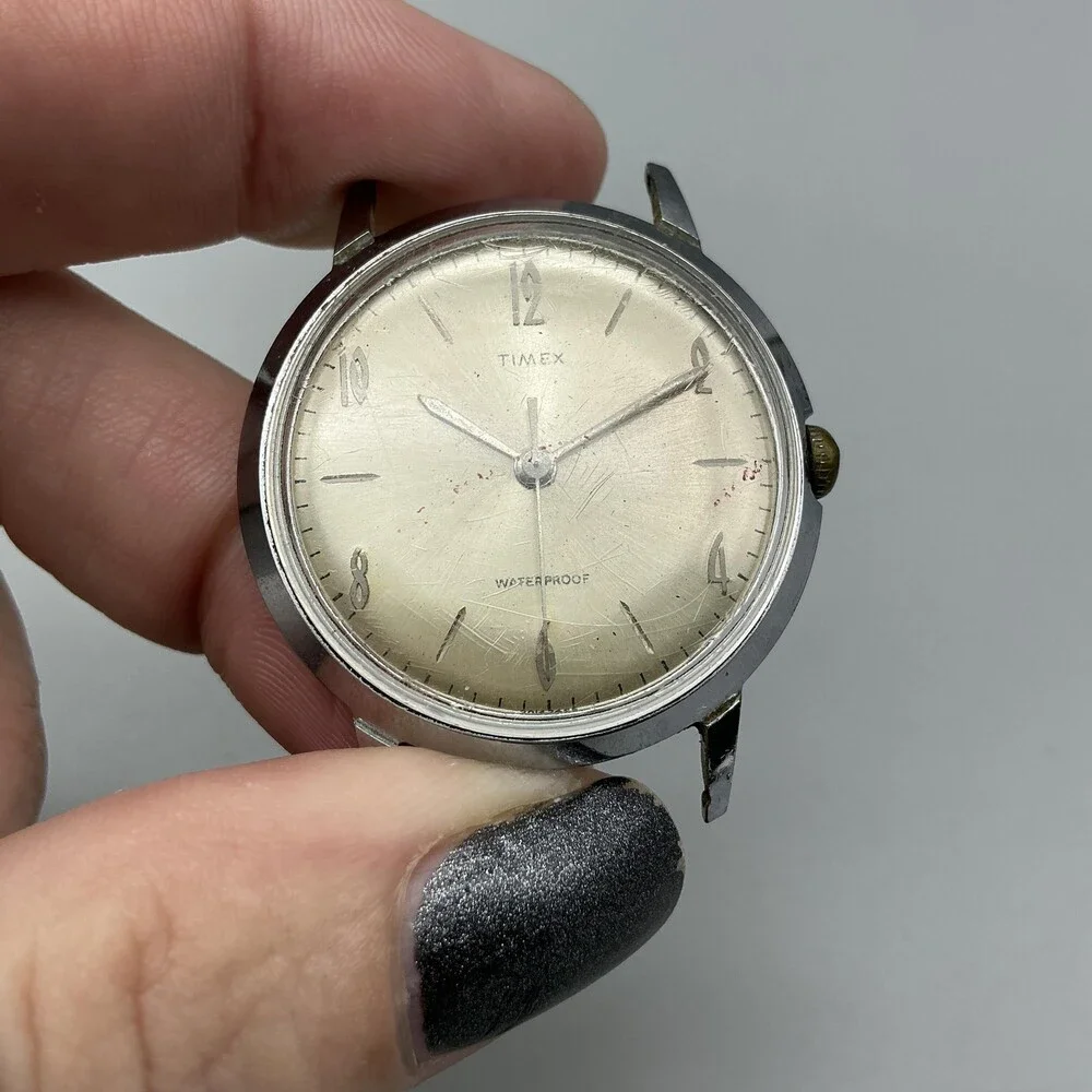 Vintage Timex Mens Watch 34mm Champagne Dial Manual Wind For Parts Not Running
